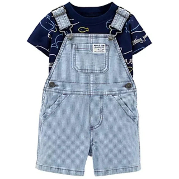 Carters Baby Boys 2-Piece Whale Tee and Short Overalls Set in Size 6M - Picture 1 of 9